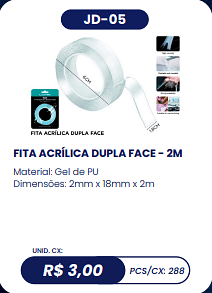 FITA ACRÍLICA DUPLA FACE - 2M UNID. CX: R$ 3,00 PCS/CX: 288