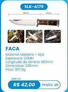 FACA UNID. CX: R$ 42,00 PCS/CX: 120