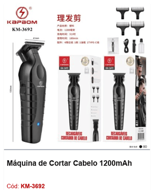 Máquina de Cortar Cabelo 1200mAh R$ 27 PCS/Cx: 80
