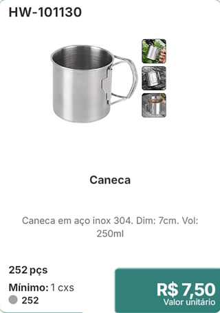 Caneca 252 pçs R$ 7,50
