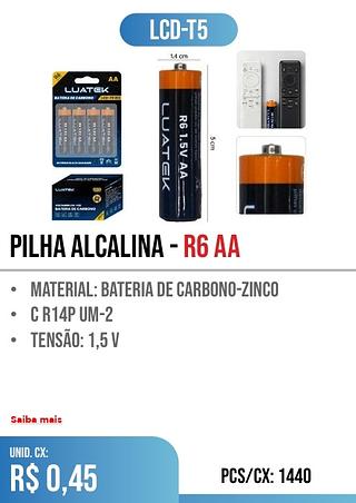 pilha Alcalina - r6 aa PCS/CX: 1440 r$ 0,45