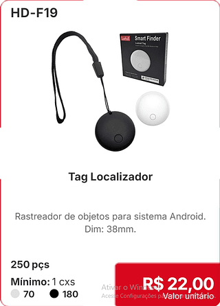 Tag Localizador 250 pçs R$ 22,00