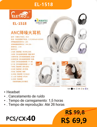HEADPHONE PCS/CX:40 R$69,9