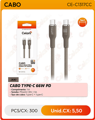 CABO TYPE-C 66W PD PCS/CX: 300 Unid.CX: 5,50
