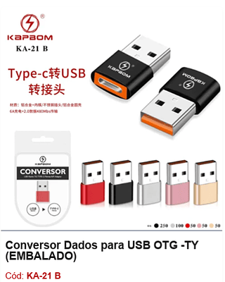 Conversor Dados para USB OTG -TY R$ 1,44 Pcs/cx:500