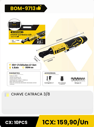CHAVE CATRACA 3/8 CX: 10PCS 1CX: 159,90/Un