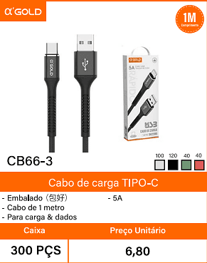 Cabo de carga TIPO-C Caixa 300 PCS Preco Unitario 6,80