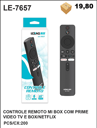 CONTROLE REMOTO MI BOX COM PRIME VIDEO TV E BOX/NETFLIX 200PÇ=19,8$