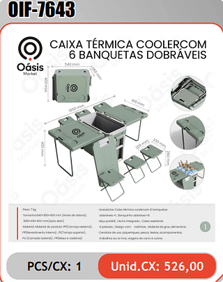 CAIXA TERMICA COOLERCOM6 BANQUETAS DOBRAVEIS PCS/CX: 1 Unid.CX: 526,00