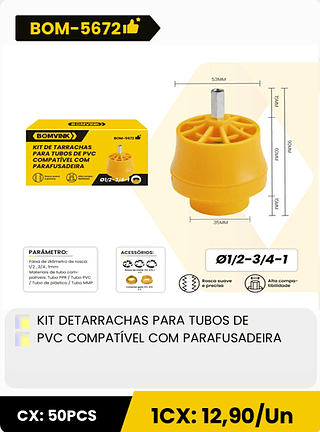 KIT DETARRACHAS PARA TUBOS DE PVC COMPATÍVEL COM PARAFUSADEIRA CX: 50PCS 1CX: 12,90/Un