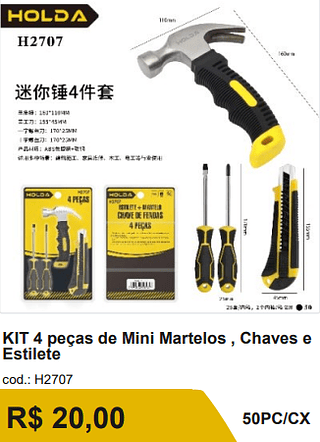 KIT 4 peças de Mini Martelos , Chaves e Estilete R$ 18.00 50PC/CX