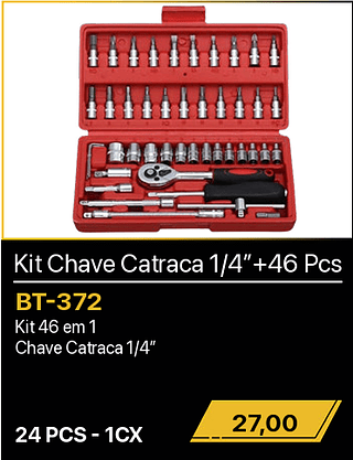 Kit Chave Catraca 1/4”+46 Pcs 24PCS R$27,00
