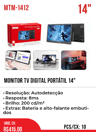 Monitor TV Digital Portátil 14" 10pç=415$