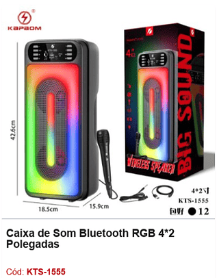 Caixa de Som Bluetooth RGB 4*2 Polegadas R$135 PCS/CX:12