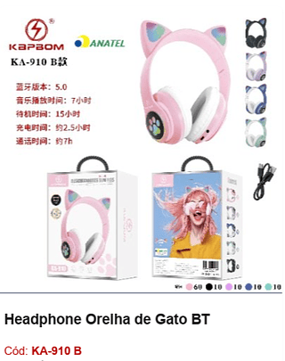 Headphone Orelha de Gato BT R$23,4 PCS/CX:100