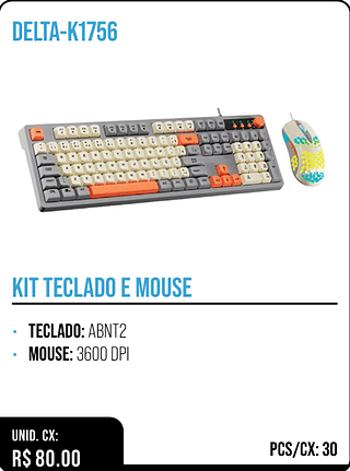 KIT TECLADO E MOUSE UNID. CX: R$ 80.00 PCS/CX: 30