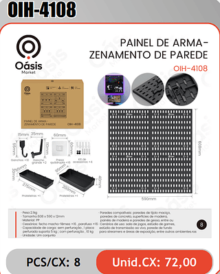 PAINEL DE ARMA-ZENAMENTO DE PAREDE PCS/CX: 8 Unid.CX: 72,00