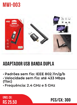 ADAPTADOR USB BANDA DUPLA 300pç=25,5$