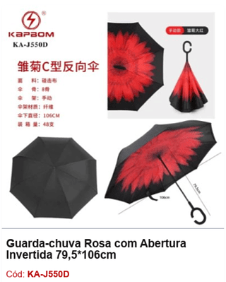 Guarda-chuva Rosa com Abertura Invertida 79,5*106cm R$ 18,9 PCS/CX: 48