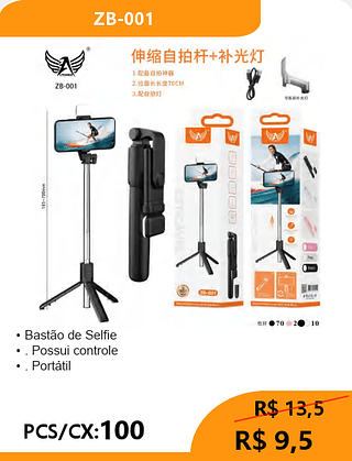 Bastão de Selfie PCS/CX:100 R$ 9,5