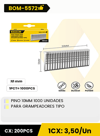 PINO 10MM 1000 UNIDADES PARA GRAMPEADORES TIPO CX: 200PCS 1CX: 3,50/Un