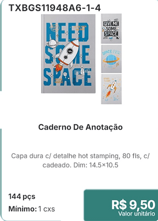 Caderno De Anotação 144 pçs R$ 9,50