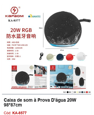 Caixa de som à Prova D'água 20W 98*87cm R$26,1 Pcs/cx:100