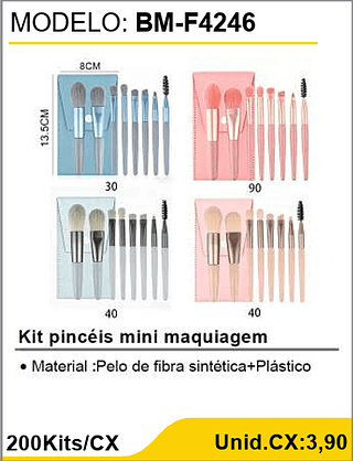 Kit pincéis mini maquiagem 200Kits/CX Unid.CX:3,90