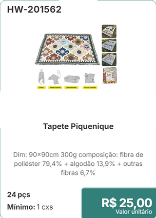 Tapete Piquenique 24 pçs R$ 25,00