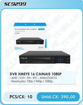 DVR XMEYE 16 CAINAIS 1080P PCS/CX: 10 Unid.CX: 390,00