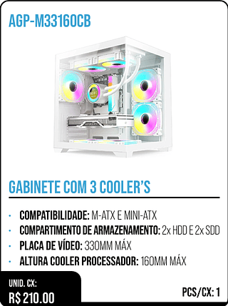 GABINETE COM 3 COOLER’S UNID. CX: R$ 210.00 PCS/CX:1