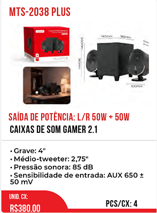 CAIXAS DE SOM GAMER 2.1 4pç=380$