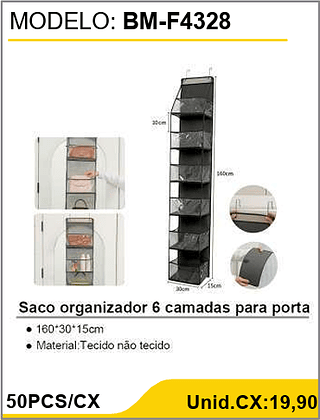 Saco organizador 6 camadas para porta 50PCS/CX Unid.CX:19,90