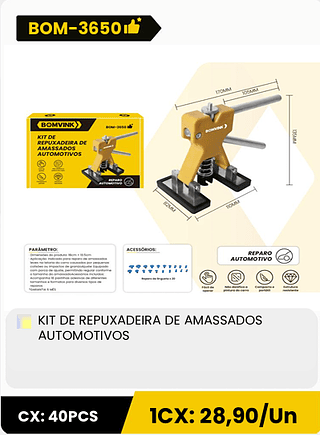 KIT DE REPUXADEIRA DE AMASSADOS AUTOMOTIVOS CX: 40PCS 1CX: 28,90/Un