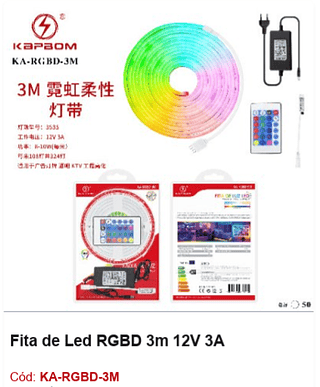 Fita de Led RGBD 3m 12V 3A R$ 31,5 PCS/CX: 50