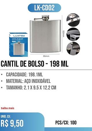 CANTIL DE BOLSO - 198 ML 100PÇ=9,50$