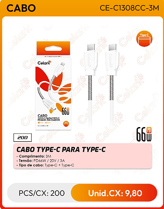 CABO TYPE-C PARA TYPE-C PCS/CX: 200 Unid.CX: 9,80