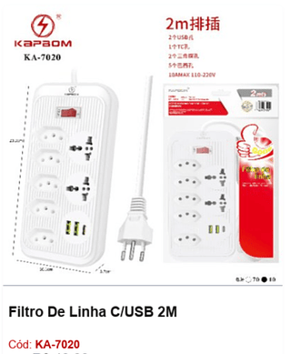 Filtro De Linha C/USB 2M R$ 34,2 PCS/Cx:80