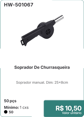Soprador De Churrasqueira 50 pçs R$ 10,50