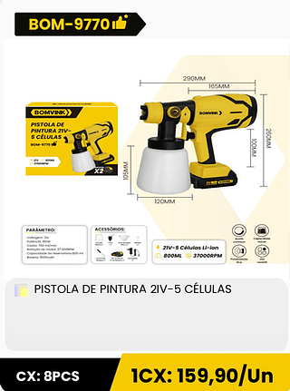 PISTOLA DE PINTURA 2IV-5 CÉLULAS CX: 8PCS 1CX: 159,90/Un