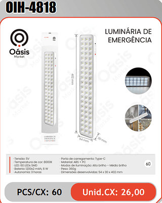 LUMINARIA DEEMERGENCIA PCS/CX: 60 Unid.CX: 26,00