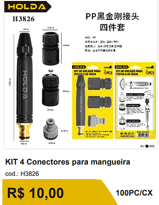 KIT 4 Conectores para mangueira R$ 10,00-10%=9.00/ 100PC/CX
