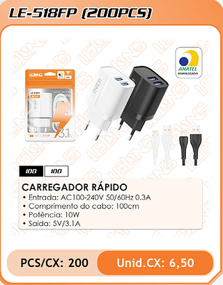 CARREGADOR RÁPIDO 200PÇ=6,5$