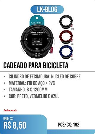 CADEADO PARA BICICLETA 192pç=8,50$