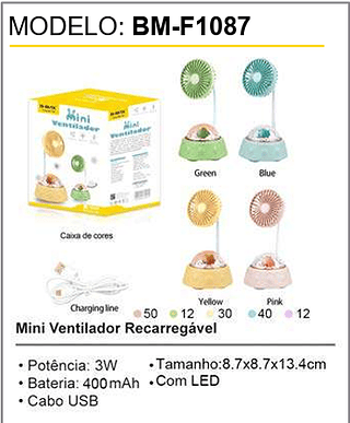 Mini Ventilador Recarregável 144PCS/CX Unid.CX: 10,50