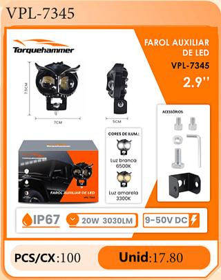 FAROL AUXILIAR DE LED 2.9" PCS/CX:100 Unid:17.80