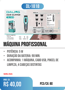 máquina profissional PCS/CX: 80 UNID. CX: r$ 40,00