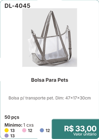 Bolsa Para Pets 50 pçs R$ 33.00