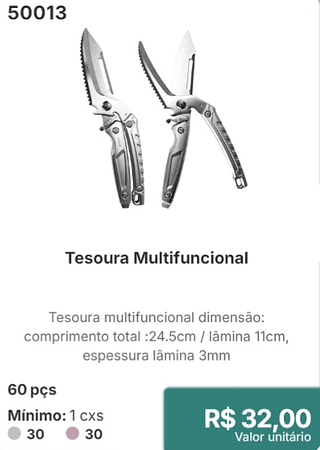 Tesoura Multifuncional 60 pçs R$ 32.00
