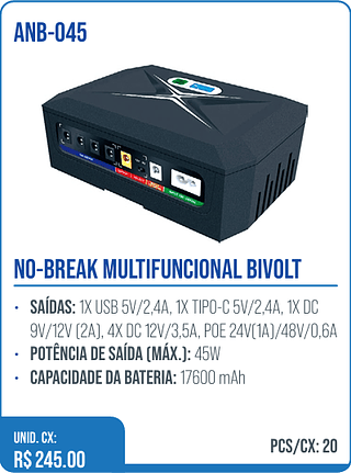 NO-BREAK MULTIFUNCIONAL BIVOLT UNID. CX: R$ 245.00 PCS/CX: 20